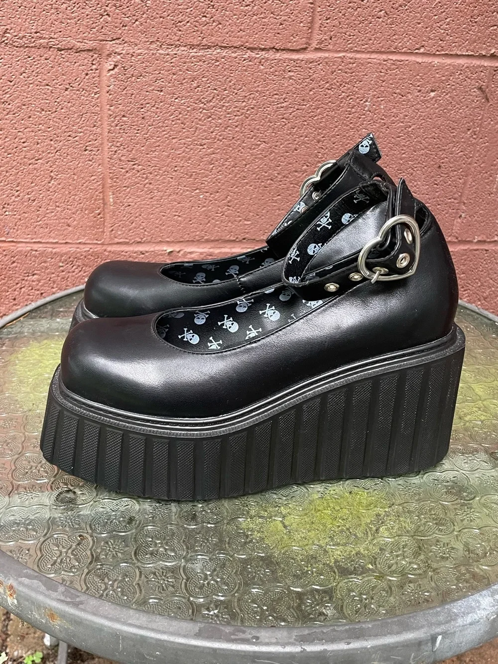 New Lamoda Black Platform Creeper Ankle Strap Shoes Size 7
